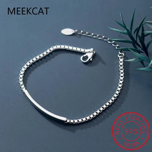 925 Silver Arc Box Chain Bracelet for Women Party Wedding Jewelry