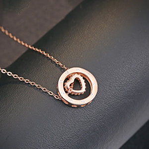 925 Silver Bicyclic Heart Crystal Pendant Necklace For Women