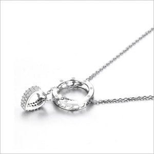 925 Silver Bicyclic Heart Crystal Pendant Necklace For Women