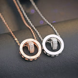 925 Silver Bicyclic Heart Crystal Pendant Necklace For Women