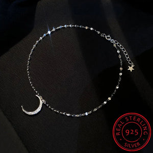 925 Silver CZ Moon Star Bracelet Anklets Women Fine Jewelry