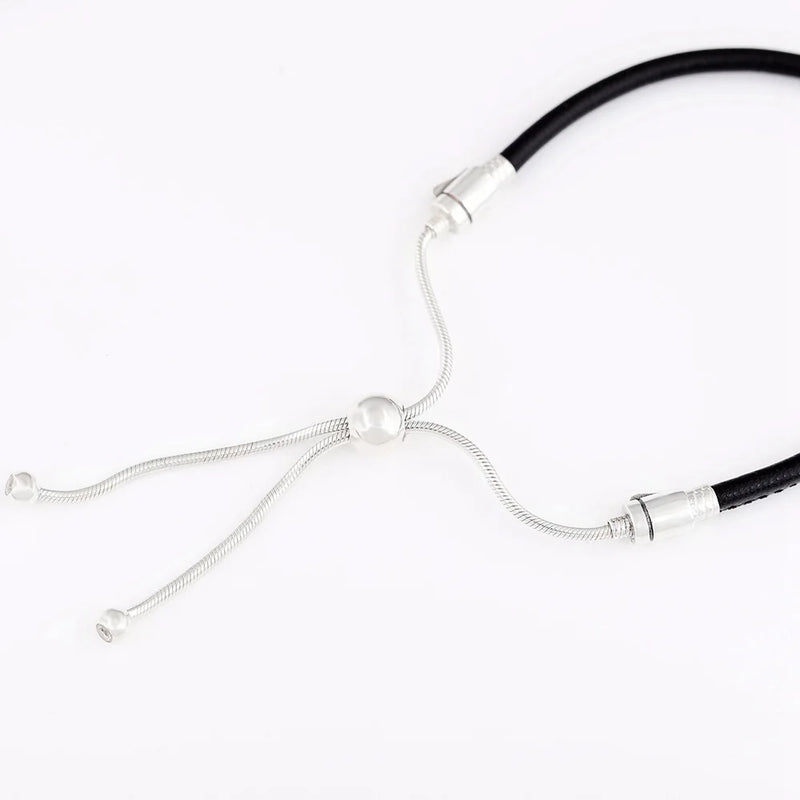 925 Silver Leather Snake Chain Bracelet for Women
