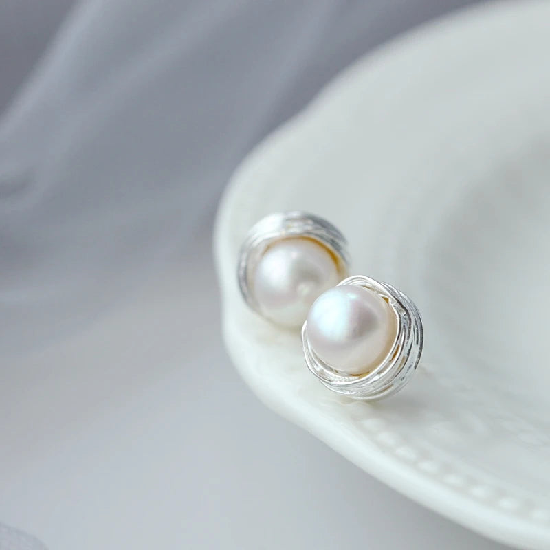 925 Silver Freshwater Pearl Earrings Wedding Party Jewelry Gift