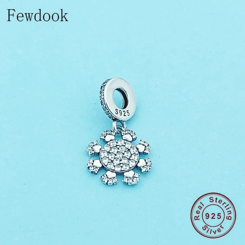 925 Silver Flower Zirconia Bead Charm Bracelet for Women