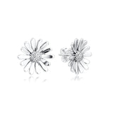 925 Silver Flower Stud Earrings Clear CZ Brincos