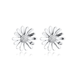 925 Silver Flower Stud Earrings Clear CZ Brincos