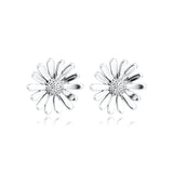 925 Silver Flower Stud Earrings Clear CZ Brincos