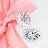 925 Silver Flower Stud Earrings Clear CZ Brincos