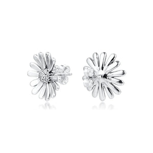 925 Silver Flower Stud Earrings Clear CZ Brincos
