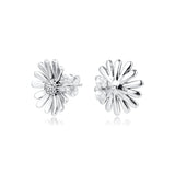 925 Silver Flower Stud Earrings Clear CZ Brincos