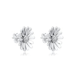 925 Silver Flower Stud Earrings Clear CZ Brincos
