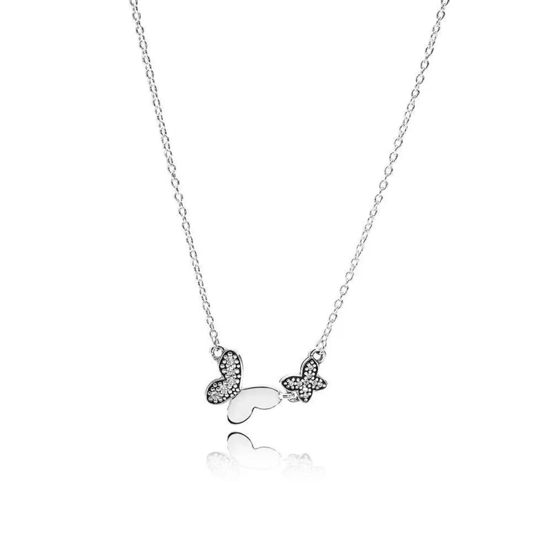 925 Silver Butterfly Necklace Women Bead Charm DIY Jewelry