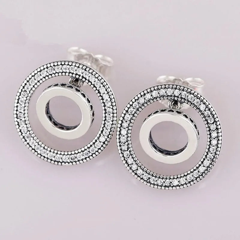 925 Silver Forever Circle Stud Earrings With Crystal