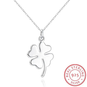 925 Silver 4 Leaf Clover Charm Necklace Lucky Clover Pendant Gift