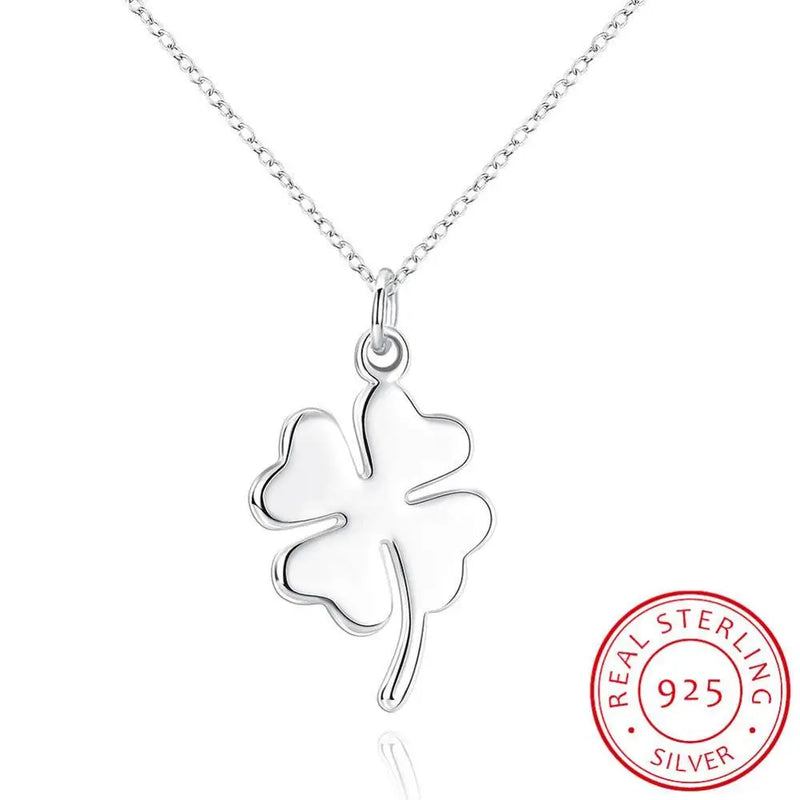 925 Silver 4 Leaf Clover Charm Necklace Lucky Clover Pendant Gift