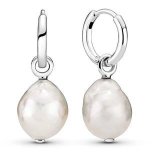 925 Silver Baroque Pearl Hoop Earrings Wedding Jewelry