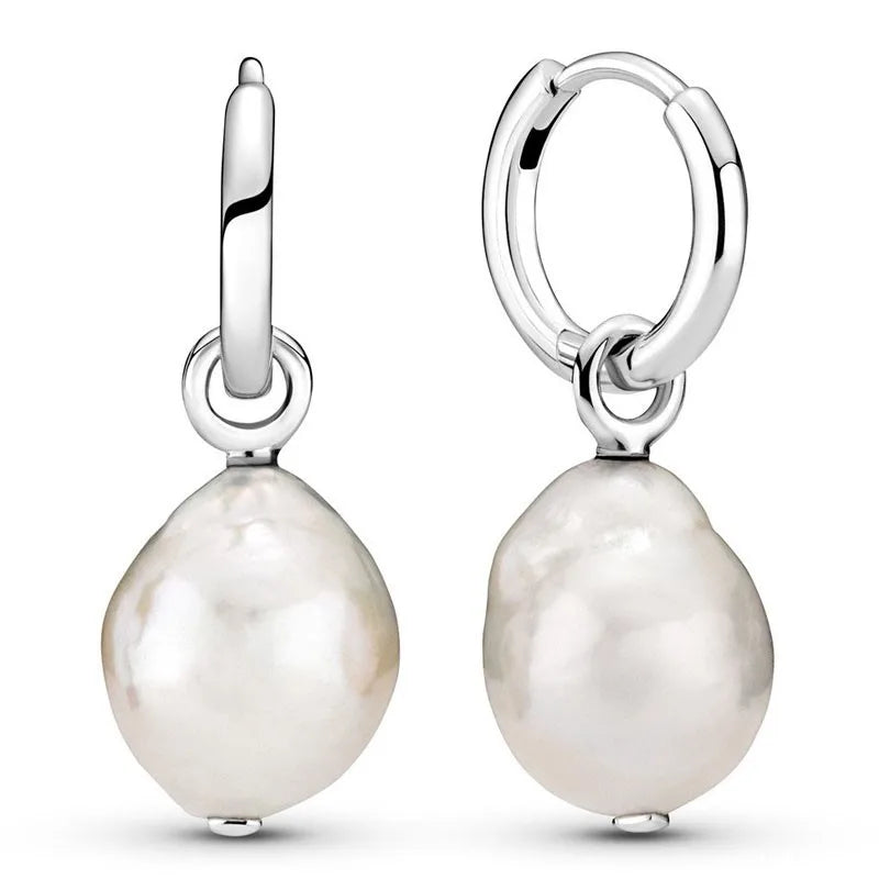 925 Silver Freshwater Pearl Hoop Earrings Wedding Jewelry
