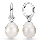 925 Silver Baroque Pearl Hoop Earrings Wedding Jewelry