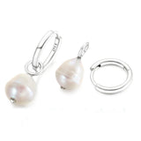 925 Silver Freshwater Pearl Hoop Earrings Women DIY Jewelry