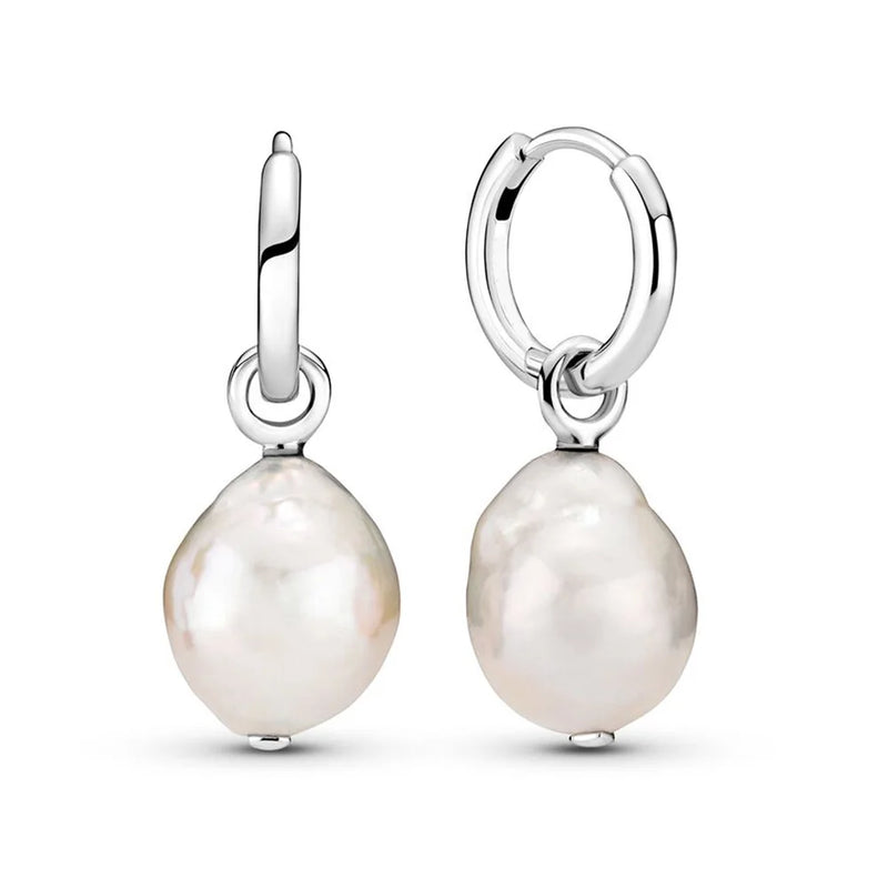 925 Silver Freshwater Pearl Hoop Earrings Women's Gift DIY Jewelry