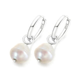 925 Silver Freshwater Pearl Hoop Earrings Women's Gift DIY Jewelry