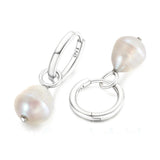925 Silver Freshwater Pearl Hoop Earrings Women's Gift DIY Jewelry