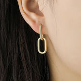 925 Sterling Silver Geometric Oval Hoop Earrings For Women E-073