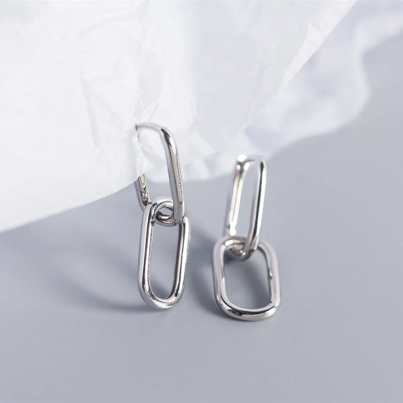 925 Silver Geometric Oval Hoop Earrings Detachable E-073