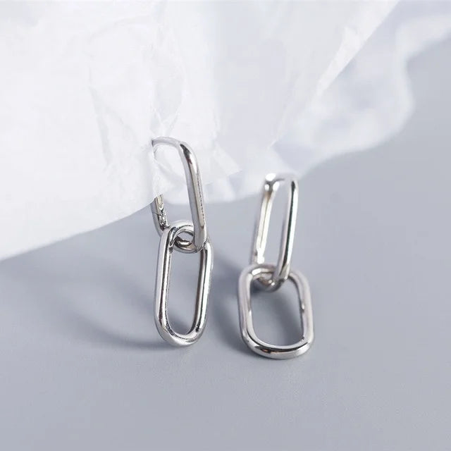 925 Sterling Silver Geometric Oval Hoop Earrings For Women E-073