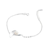 925 Silver Ginkgo Leaves Pearl Bracelet Women Fine Jewelry Gift