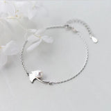 925 Silver Ginkgo Leaves Pearl Bracelet Women Fine Jewelry Gift