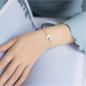 925 Silver Ginkgo Leaves Pearl Bracelet Women Fine Jewelry Gift