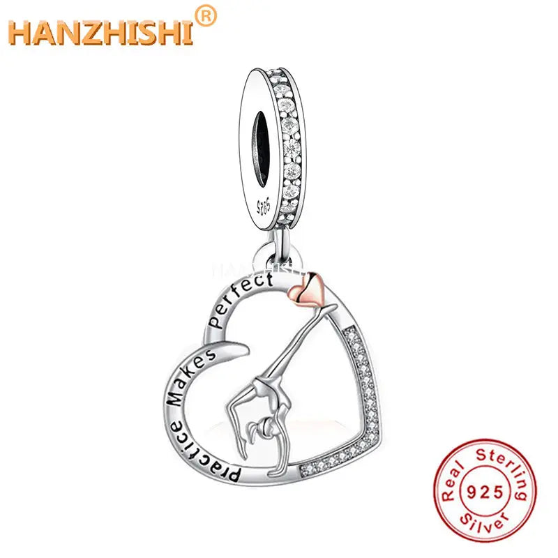 925 Silver Dance Heart Charm Bead for DIY Jewelry