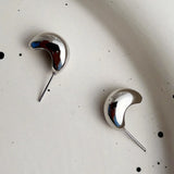 925 Silver Half Round Stud Earrings Women's Jewelry