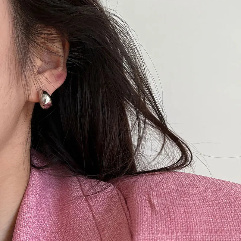 925 Silver Half Round Stud Earrings Women's Jewelry