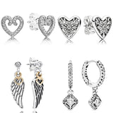 925 Silver Heart & Feather Earrings Hearts Of Winter Frost