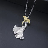 925 Silver Choker Necklace Ginkgo Leaf Pendant Chain XL26