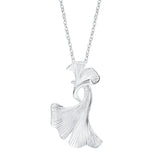 925 Silver Choker Necklace Ginkgo Leaf Pendant Chain XL26