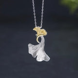 925 Silver Choker Necklace Ginkgo Leaf Pendant Chain XL26