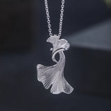 925 Silver Choker Necklace Ginkgo Leaf Pendant Chain XL26