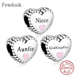 925 Silver Heart Auntie Goddaughter Niece Bead Charm Bracelet Love Family