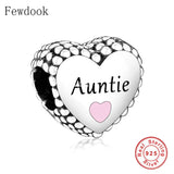 925 Silver Heart Auntie Goddaughter Niece Bead Charm Bracelet Love Family
