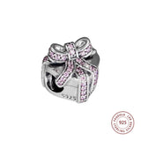 925 Silver Heart Present Charms Pink CZ Beads Jewelry Making Fits Bracelet