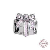 925 Silver Heart Present Charms Pink CZ Beads Jewelry Making Fits Bracelet