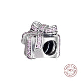 925 Silver Heart Present Charms Pink CZ Beads Jewelry Making Fits Bracelet