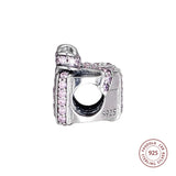 925 Silver Heart Present Charms Pink CZ Beads Jewelry Making Fits Bracelet