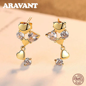 Sterling Silver Heart Stud Earrings Sparkling CZ Women Jewelry