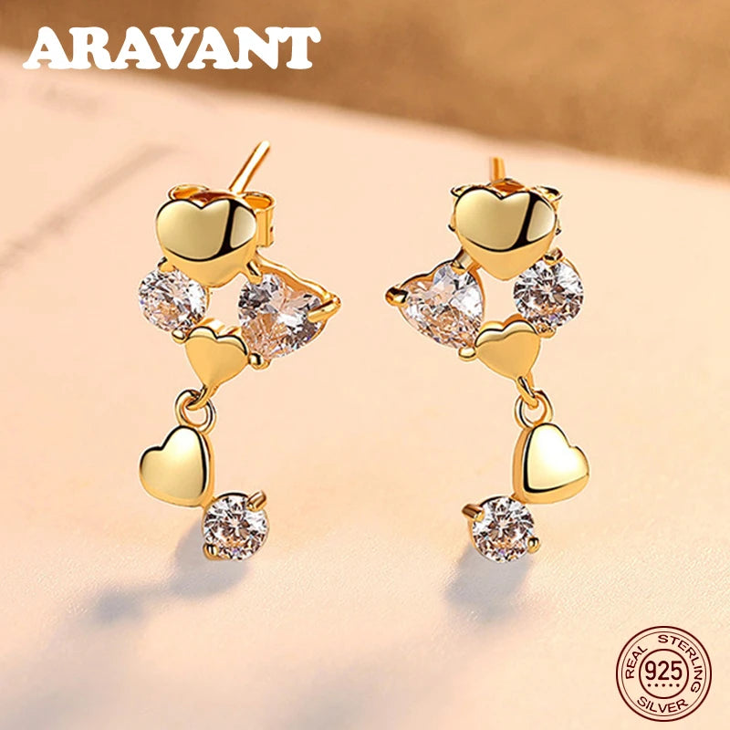 Sterling Silver Heart Stud Earrings Sparkling CZ Women Jewelry
