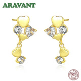 Sterling Silver Heart Stud Earrings Sparkling CZ Women Jewelry