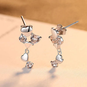 Sterling Silver Heart Stud Earrings Sparkling CZ Women Jewelry